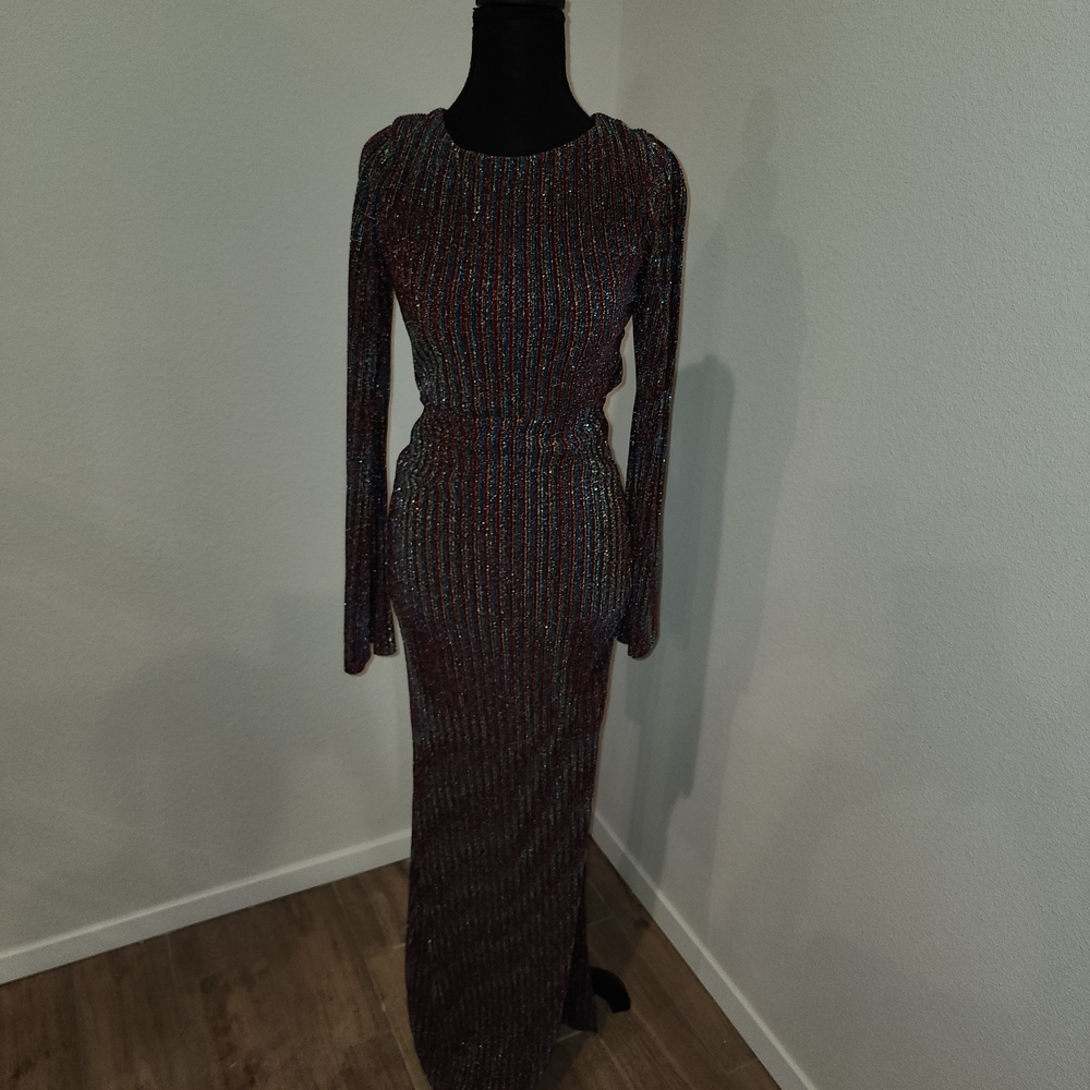 Fun And Wild Metallic Multicolor Long Sleeve Dress